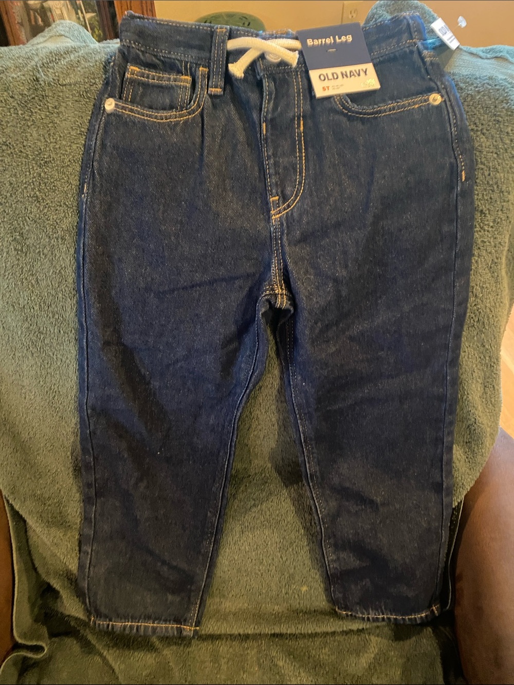 Old Navy Navy Blue Barrel-Leg Jeans with Drawstring